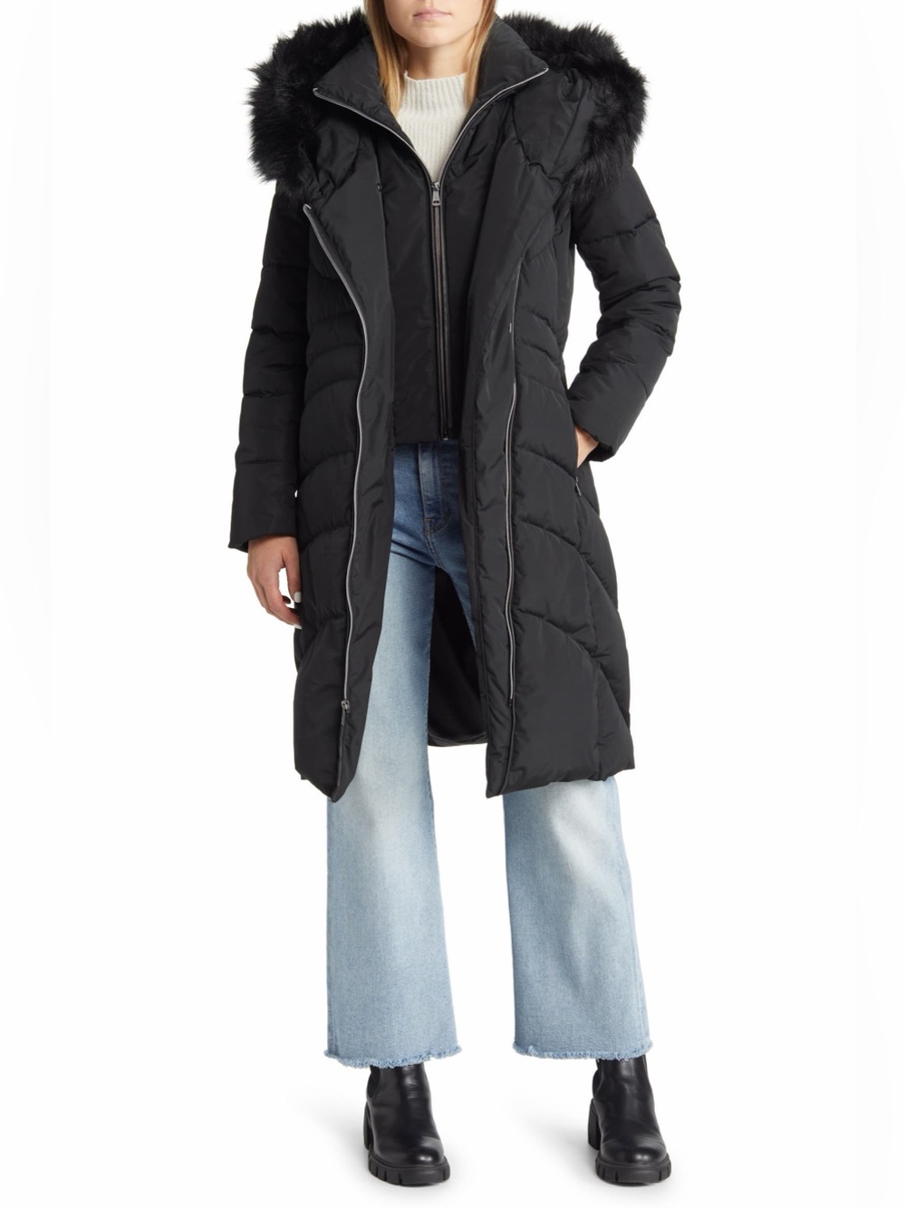 Cole Haan Mid-length Black Down Filled Coat